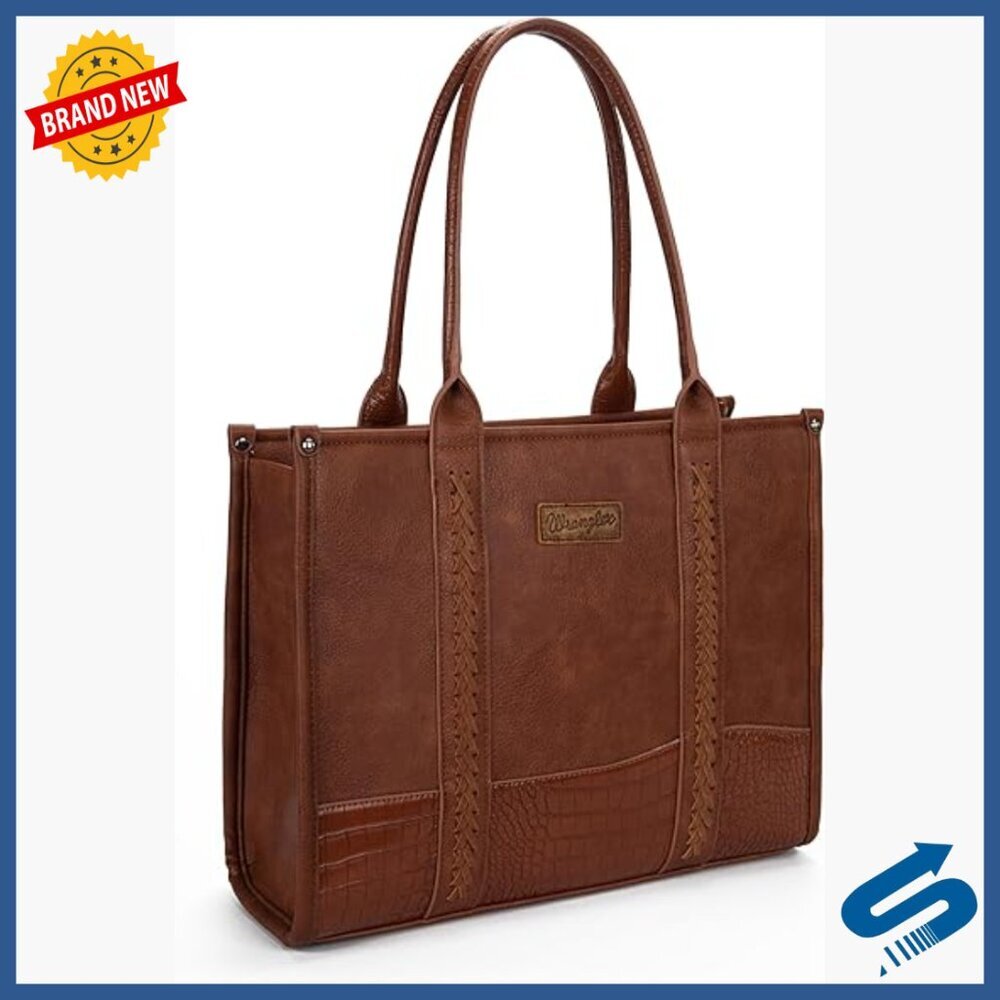 Large Vegan Leather Tote Bag with Shoulder Strap and Zipper Closure